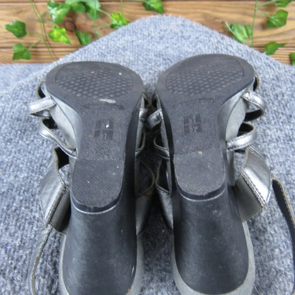 Aerology Plushetta Women 8.5 Pewter Synthetic Wedge Sandals Strappy‎ Comfort